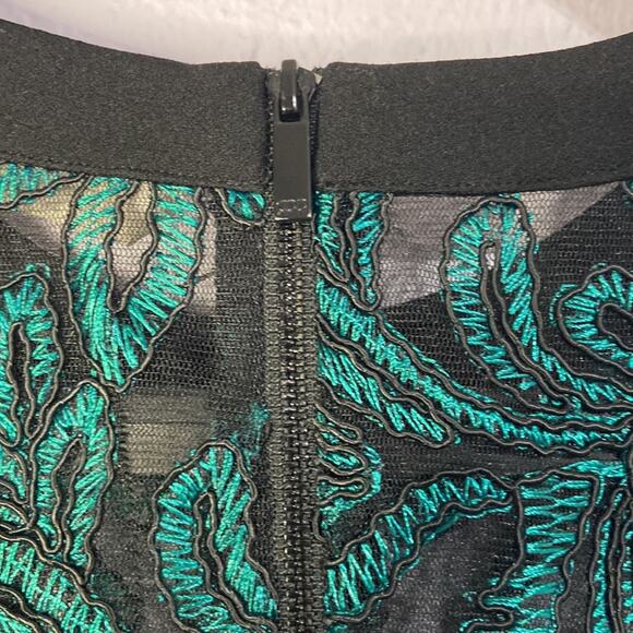 Rachel Roy Women Emerald Green/Black Embroidered Floral Pattern Dress Size 10 - Picture 10 of 12